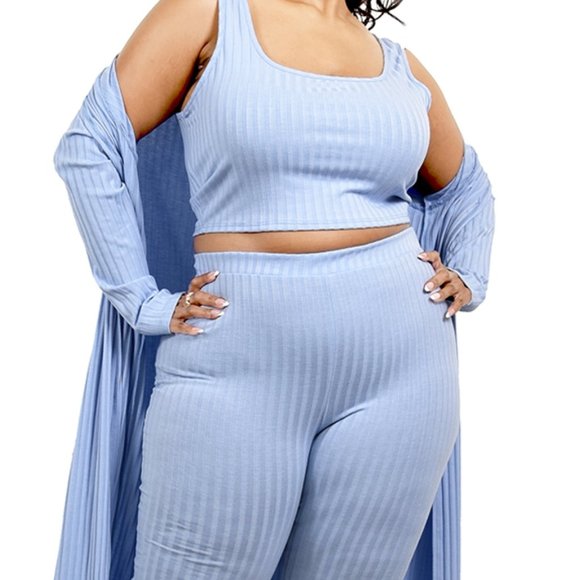 White Solid Knitted 3 Piece Legging Set PLUS SIZE
